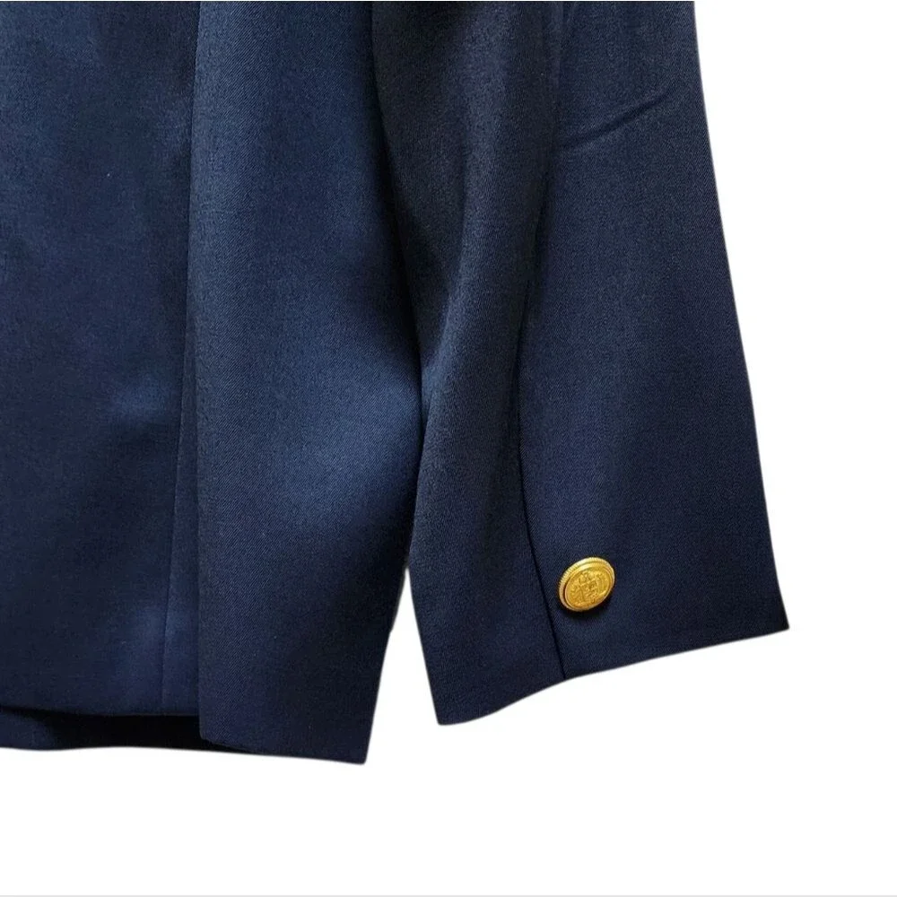 Appleseeds Navy 100% Wool Blazer Women Sz 18 Button Sheen Preppy Classic Vintage